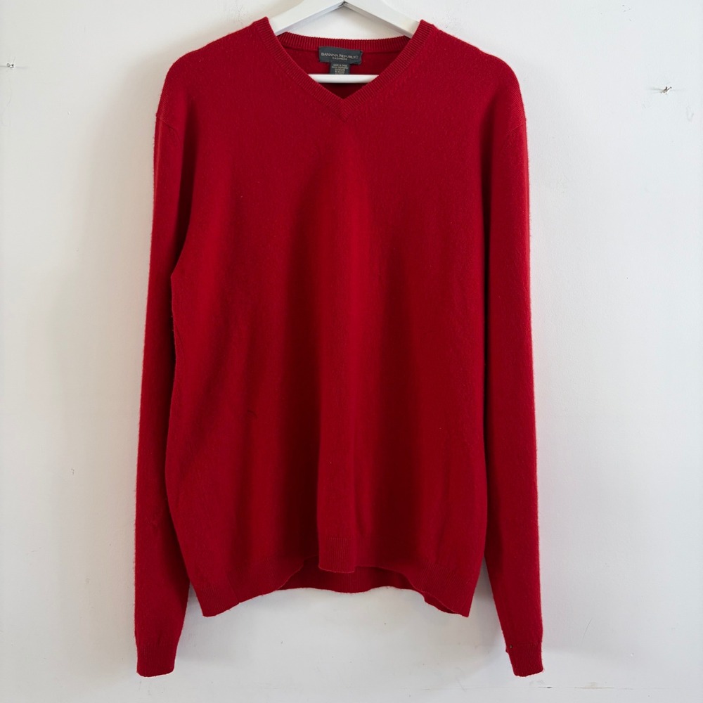 Banana Republic Red 100% Cashmere V-Neck Sweater Womens Medium Long Sleeve Knit